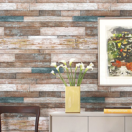Haokhome 606 distressed wood plank wallpaper rolls blue…