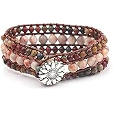 YGLINE Boho Handmade Natural Stone Bead 3 Row Wide Wrap Wrist Statment Bracelet Jewelry Collection