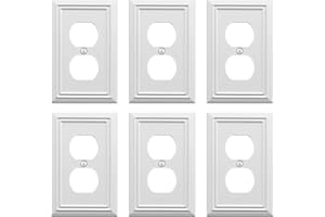 OKAWYC Single Duplex Outlet Cover Plate, 6-Pack White Adler Metal Wall Plate 1 Gang, Light Switch Cover, for Receptacle Light Switch, Switch Cover Decorative Wallplate, Durable