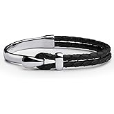 Elegatto Signature Gold Bracelet for Men | Braided Full-Grain Black Leather with 18k Gold-Plated Stainless Steel Hook Closure | Men’s Designer Jewelry Bracelets