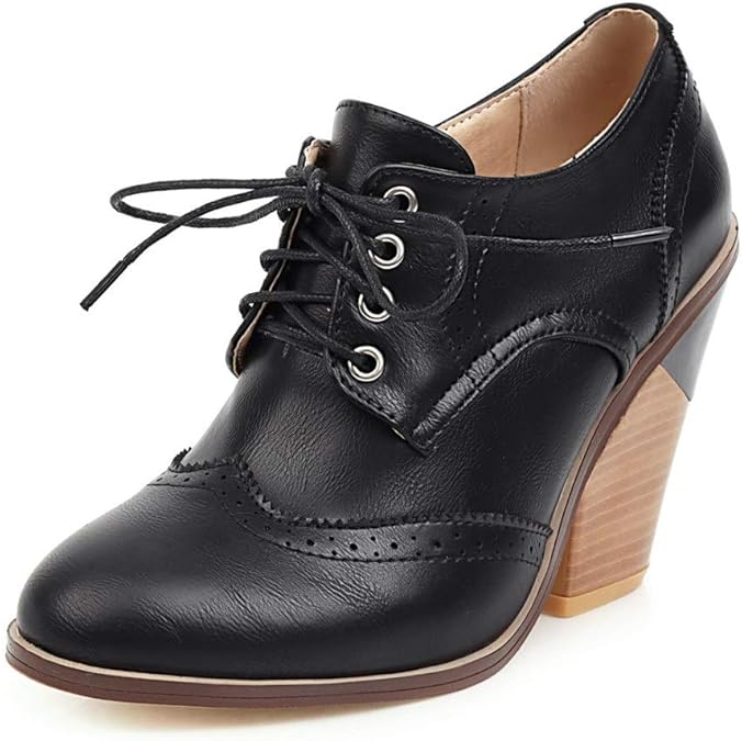 Women's Pointed Toe Lace Up Oxford Pumps Wingtips Chunky