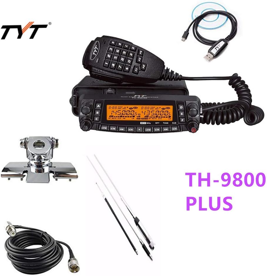 (Ship by DHL) 1806A Newest Updated Version TYT TH-9800 Plus 50W Quad Band Cross Repeater Car Truck Radio Transceiver with Programming Cable & 5M Coax Cable & Stainless Clip Mount