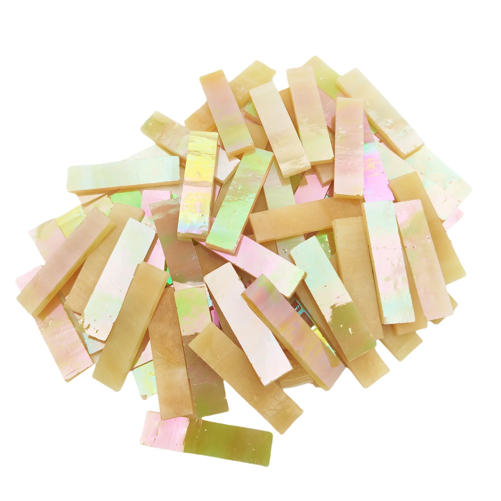 Photo 1 of 1.57" x 0.4" Rectangular Iridescent Stained Glass Strip, 7oz Glass Mosaic Tiles for DIY Crafts,Plates,Picture Frames,Flower Pots,Handmade Jewelry and More Mosaic Decorative (Iridescent Light Yellow)