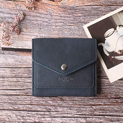 Borgasets Women's RFID Blocking Small Compact Bifold Leather Pocket Wallet Ladies Mini Purse (Nubuck Blue)