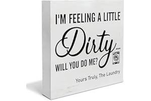 YIDOU Country Laundry Room Wood Box Sign Decor Desk Sign I'm Feeling a Little Dirty Laundry Quote Wooden Box Block Sign Rustic Home Shelf Wall Decoration