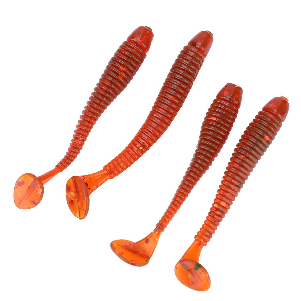 Soft Plastic Fishing Lures, 50 Pcs 5cm T Tail Red Grub Worm Baits, Saltwater Freshwater for Anglers, Lake River Ocean Fishing, Bass Panfish, Versatile Tackle Accessory
