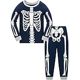 Akyzic Girls Halloween Pajamas Skeleton Glow in the Dark Cotton Sleepwear Two Piece Halloween Jammies 1-10 Years