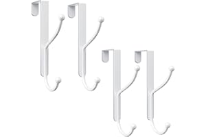 niffgaff Over Door Hook 4-Pack - Heavy Duty Door Hook with Support Pads, No Drilling Required, Anti-Rust Door Hanger, 6.5 Inches Tall, Fits Interior Doors Up to 1⅜ Inches Thick, Alloy Metal, White