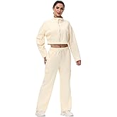 Blaosn Cute 2 Piece Sets Outfits for Women Wide Leg Cargo Pants Crop Sweatshirt Matching Workout Sweatsuit Lounge Clothes