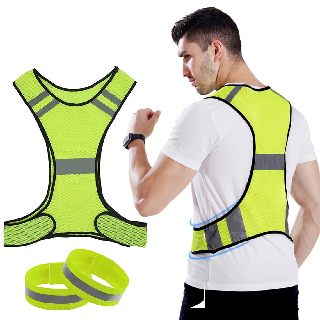 ZKSXOA 1 Piece of Reflective Vest, High-Visibility Safety Reflective Vest, Adjustable Waist Circumference,Suitable for Running, Cycling, Early Morning or Night Activities, With 2 Reflective Wristbands