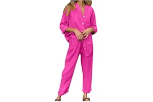 Rkwins Linen Set for Women 2 Piece Outfits Casual Pants Sets Plus Size Track Suits Solid Color Lounge Wear with Pockets