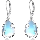 Moon And Star Earrings 925 Sterling Silver Moonstone Dangle Drop Earrings Elegant Teardrop Jewelry Gifts for Women