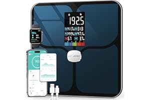 ABLEGRID Body Fat Scale,Digital Smart Bathroom Scale for Body Weight, Large Color Display Screen, 16 Body Composition Metrics BMI, Water Weigh, Heart Rate, Baby Mode, 400lb, Rechargeable