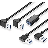 Jadebones 4 Pack 90 Degree USB 3.0 Extension Cable (Black, 30CM) | Vertical Up and Down Angle, Horizontal Left and Right Angle USB Male to Female Extender Cord