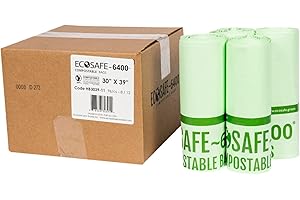 EcoSafe-6400 HB3039-11 Certified Compostable Bag - 30x39” Green Bags for 30 Gallon Bin - Extra Strong Leak, Puncture and Tear