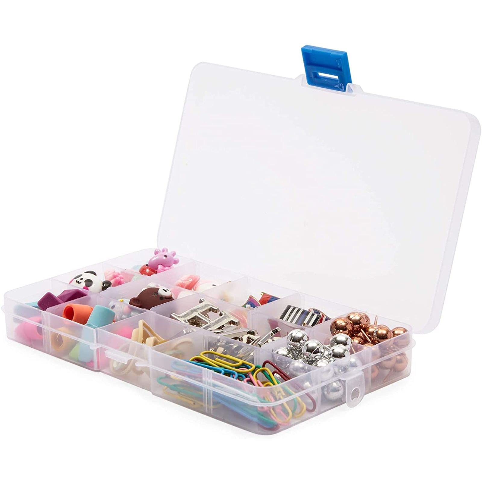 Clear Jewellery Box - 6 Pack - Storage Containers with Adjustable Dividers 15 Compartments Each 17 x 10.2 x 2 cm