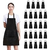 Nymmoata 8/12/24 Pack Plain Bib Aprons Bulk, Black Commercial Apron with 2 Pockets, Unisex Apron for Adults Painting BBQ