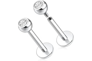 GAGABODY G23 Titanium 16G 6/8/10mm Clear CZ/Opal Internally Threaded Labret Monroe Lip Studs 6mm Helix Cartilage Tragus Earring Piercing