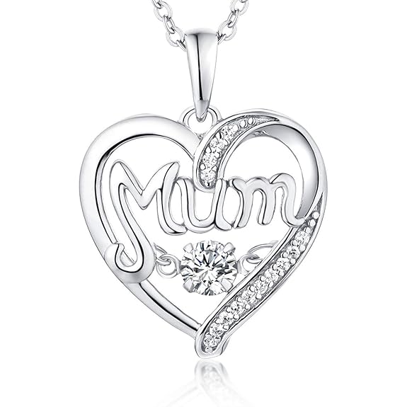 YL Ketten Mama Damen Weißgold Herz Mutter und Tochter/Sohn Zirkonia MUM Anhänger Kette, 45-50 cm
