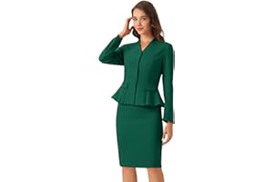 Allegra K 2 Piece Skirt Sets for Women Long Sleeve Blazer and Pencil Skirt Business Suits