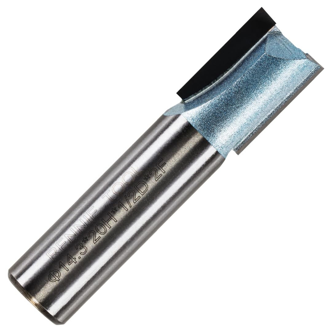 Rennie Tools - 14.3mm (9/16") Cutting Diameter x 20mm Flute x 1/2" Shank TCT Tipped 2 Flute Straight Router Cutter Bit. Compatible With Makita Trend Festool Hikoki Dewalt Router Etc. 14.3mm Router Bit