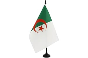 AZ FLAG - Algeria Table Flag 21x14 Cm - Algerian Office Flag 100% Polyester 5'' x 8'' - Mini Desk Flag with 25 Cm Pole and Bl