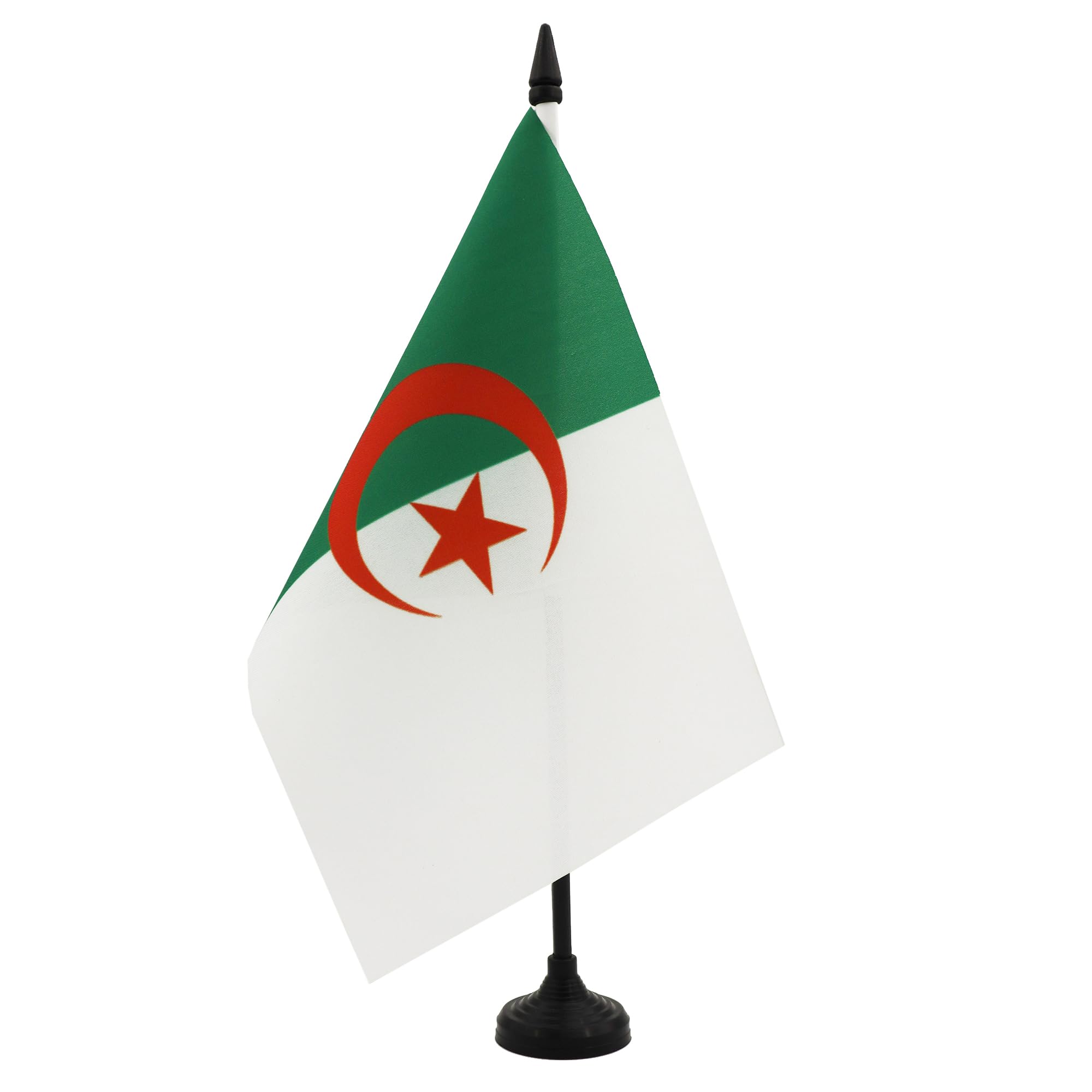 AZ FLAG Algeria Table Flag 5'' x 8'' - Algerian Office Decoration 100% Polyester 21 x 14 cm - Mini Desk Flag with Pole and Black Plastic Base