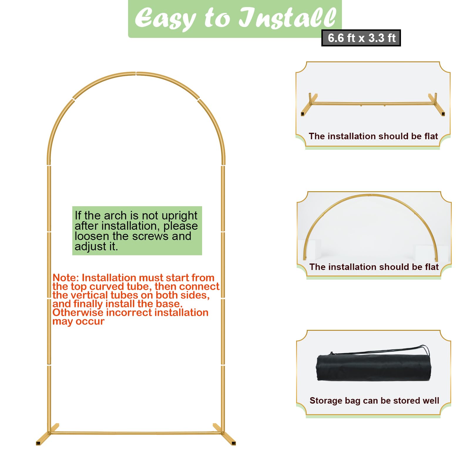 6.6FT Metal Wedding Arch Stand Gold Square Arched Backdrop Frame for Party Ceremony Birthday Bridal Baby Shower Garden Floral Balloon Arch Decoration