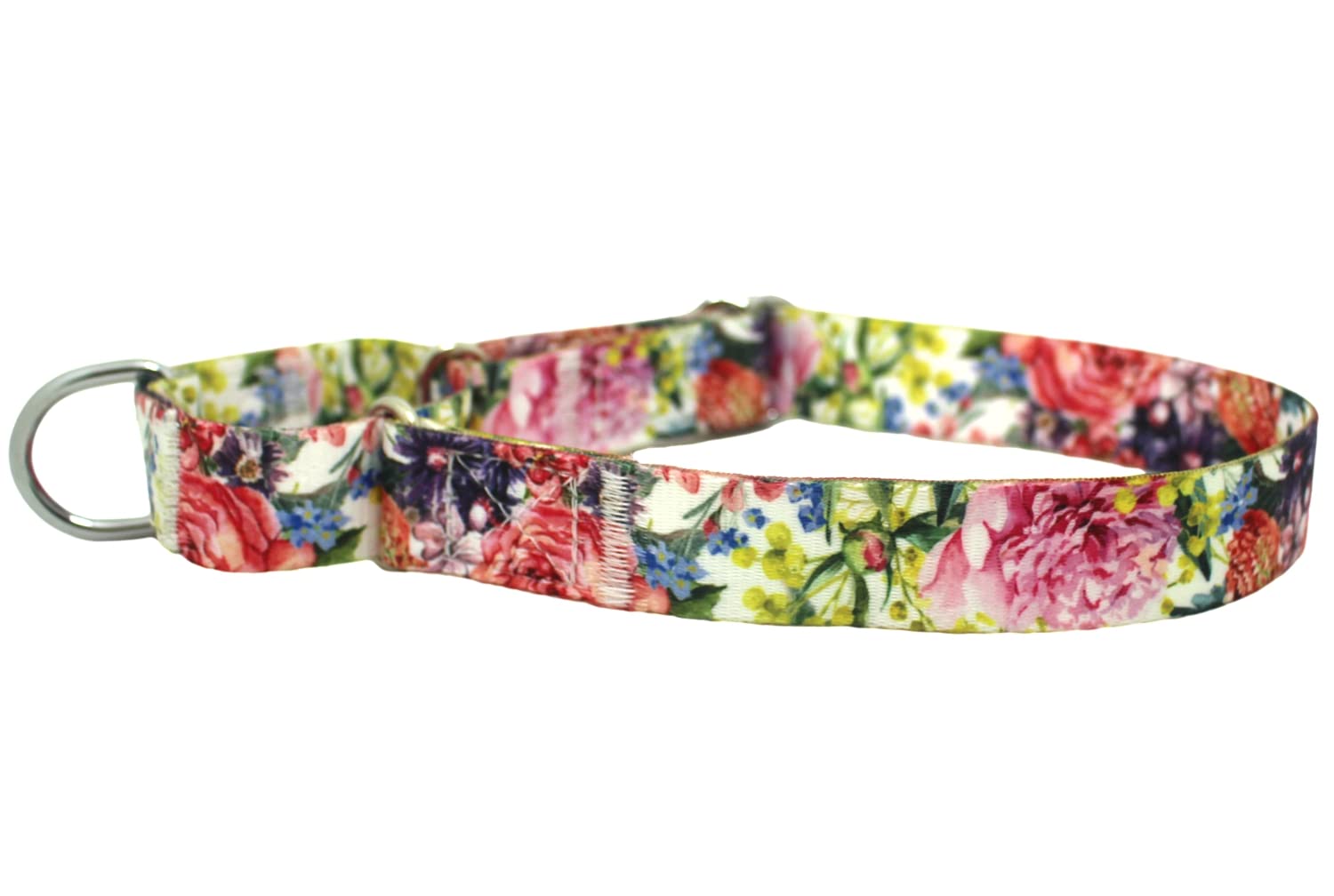 haoyueer Heavy Duty Nylon Adjustable Martingale Dog Collar for Walking Training Boy and Girl Dogs (XL:53-62CM, Peony flowers) — image 1