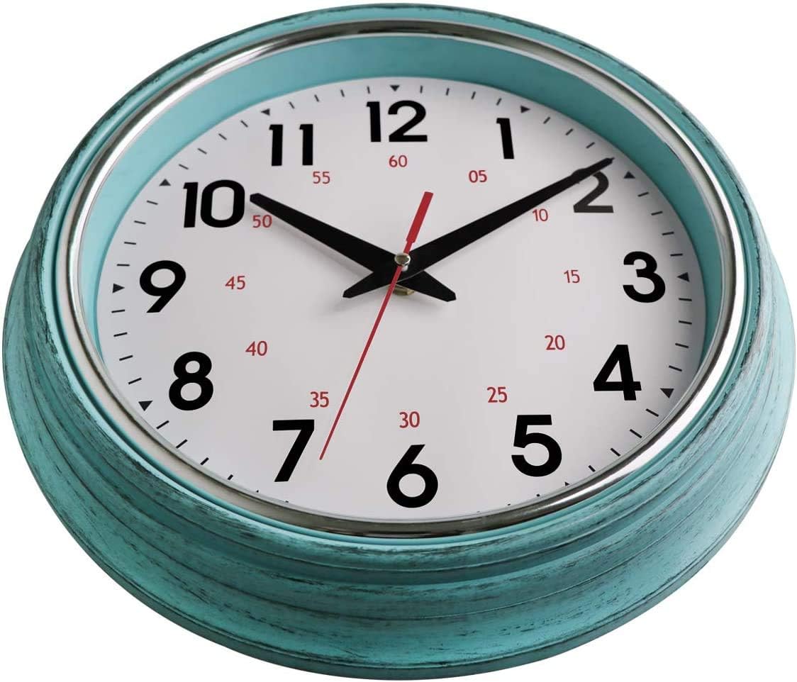 Lumuasky Retro Silent Non-Ticking Round Classic Clock - Quartz Decorative Battery Operated Wall Clock for Living Room Kitchen Home Office (Blue): Kitchen & Dining