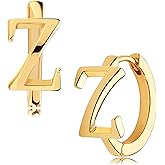 DREMMY STUDIOS Dainty Initial Huggie Hoop Earring 14k Gold Plated Simple Tiny Cute Cubic Zirconia Initial A-Z 26 Letter Dangle Hoop Earring for Women Charm Minimalist Personalized Gift for Her