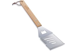 Qinshaine 4-in-1 BBQ Spatula, Multifunction Grill Spatula with Wooden Handle, perfect for BBQ grills and kebabs for camping picnics