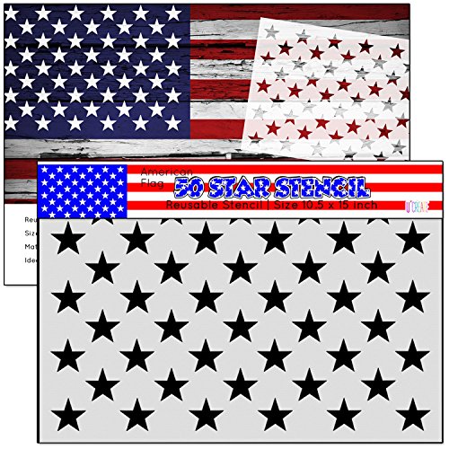 American Flag 50 STAR STENCIL for Painting on Wood, Fabric, Walls, Airbrush + More | Reusable 10.5 x 15 inch mylar Template (10.5 x 15)