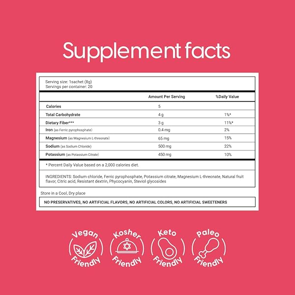 VIVALYTE ELECTROLYTE POWDER NO SUGAR STEVIA SWEETENED 100% NATURAL HYDRATION PACKETS – 20 COUNT | SODIUM, POTASSIUM CITRATE & MAGNESIUM L-THREONATE (5.64, BLUEBERRY)