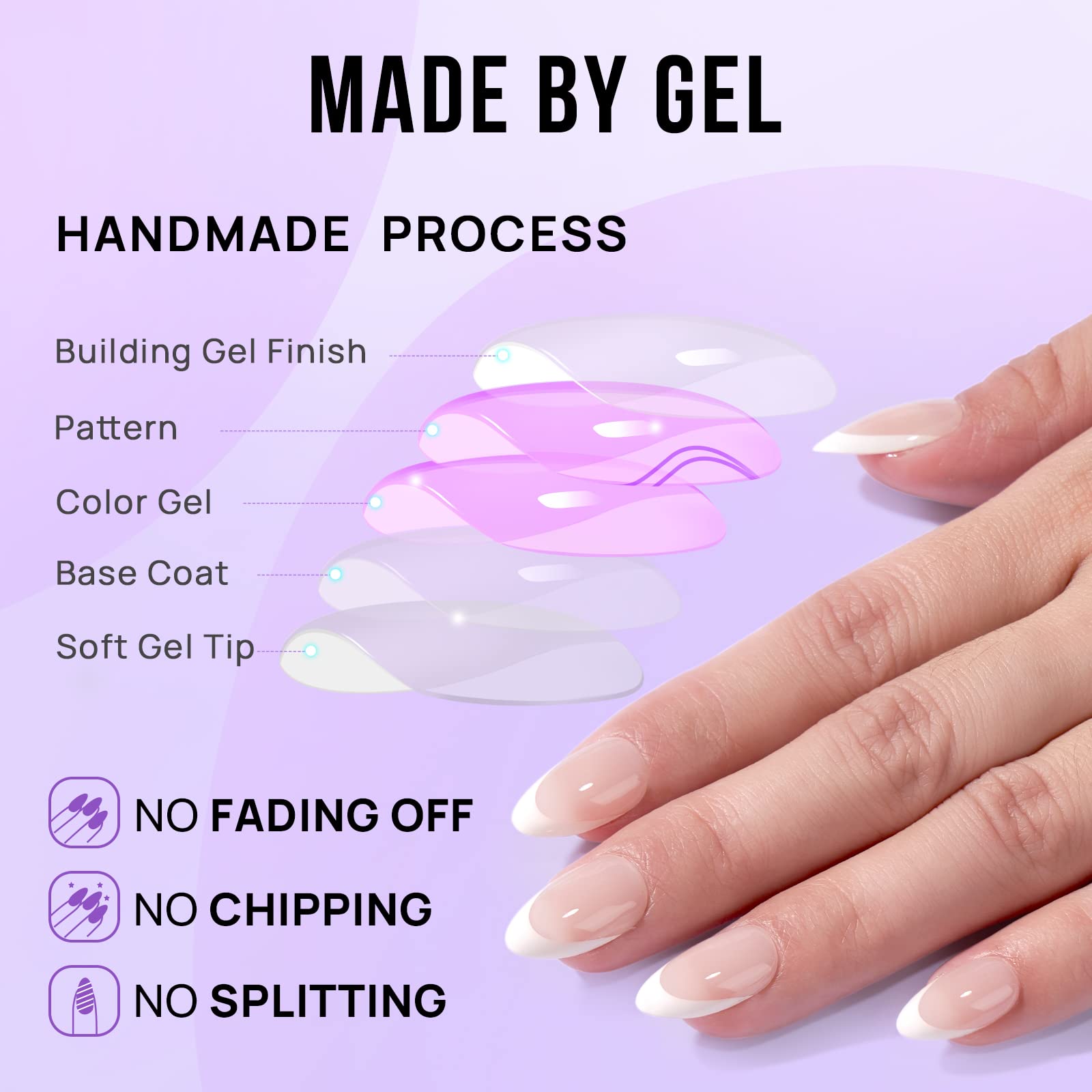 BTArtbox Press On Nails Short - French Tip Press On Nails, Almond Fake Nails White with Nail Glue, Fit Perfectly & Natural Reusable Stick On Nails in 15 Sizes Glue On Nails Kit, White French - Image 4