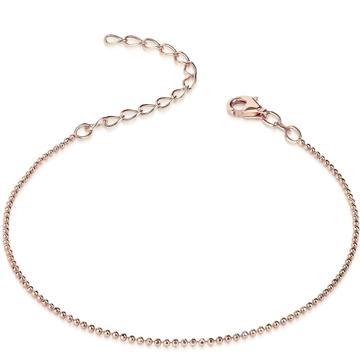 Materia SA-85 Women's Bracelet, Rose Gold Plated, Thin, 1 mm, 925 Silver, For Women, Ball Chain, Diamond-Coated, 17 - 22 cm