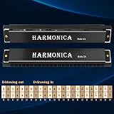 OFFCUP 24-Hole Blues Harmonica C Key Double Row Brass Core Titanium Panel view 3