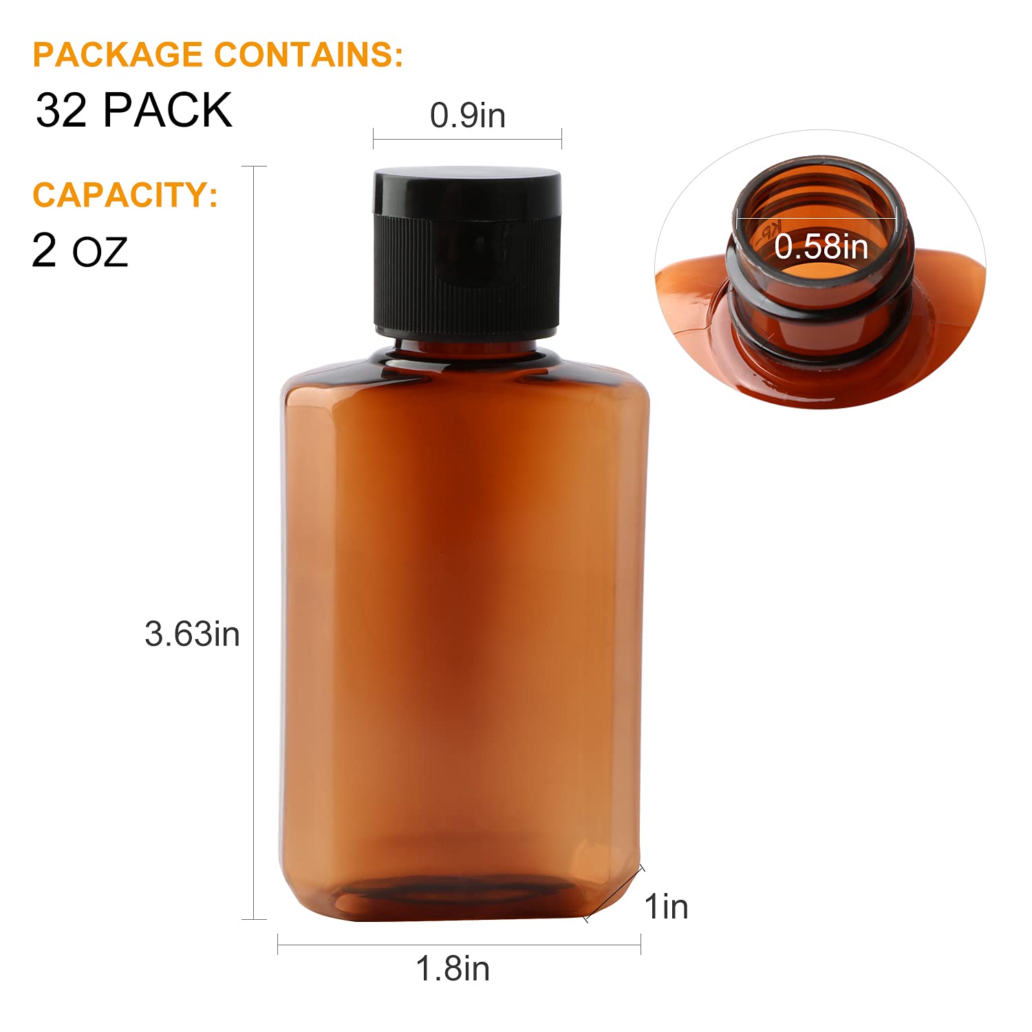 Travel Bottles 2 oz, Woaiwo-q Plastic Small Squeeze Bottles, Leak Proof Travel Size Containers With Flip Cap (32 Pack, Brown): Beauty