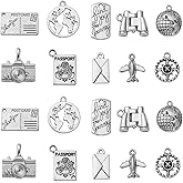 KitBeads 100pcs Tibetan Passport Charms Mixed Styles Camera Globe Airplane Travel Charm for Jewelry Making Bracelets Necklace