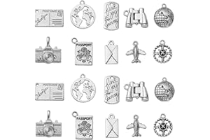 KitBeads 100pcs Tibetan Passport Charms Mixed Style Camera Globe Airplane Charms Alloy Tibetan Travel Charms for Jewelry Making Bracelets Necklace