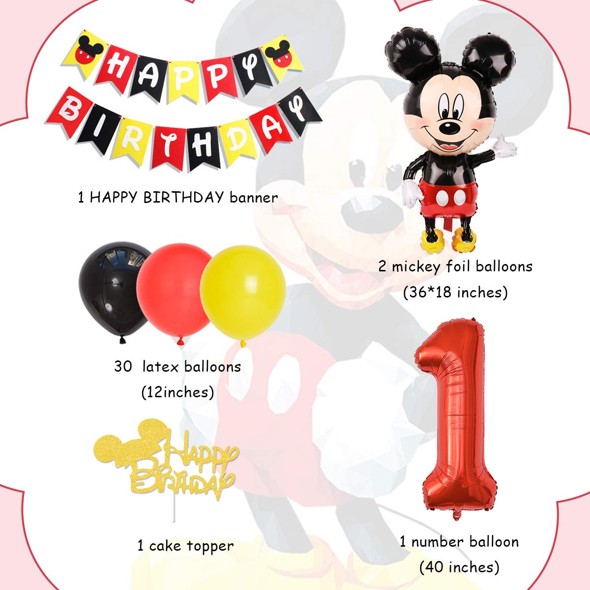 Negro Y Amarillo Mylar Globos Para Ninos Ninas Fangleland Mickey Mouse 1er Cumpleanos Decoraciones Para Fiestas Con Feliz Cumpleanos Banner Y Cake Topper Mickey Mouse Rojo Decoracion Para Fiestas Juguetes Y Juegos