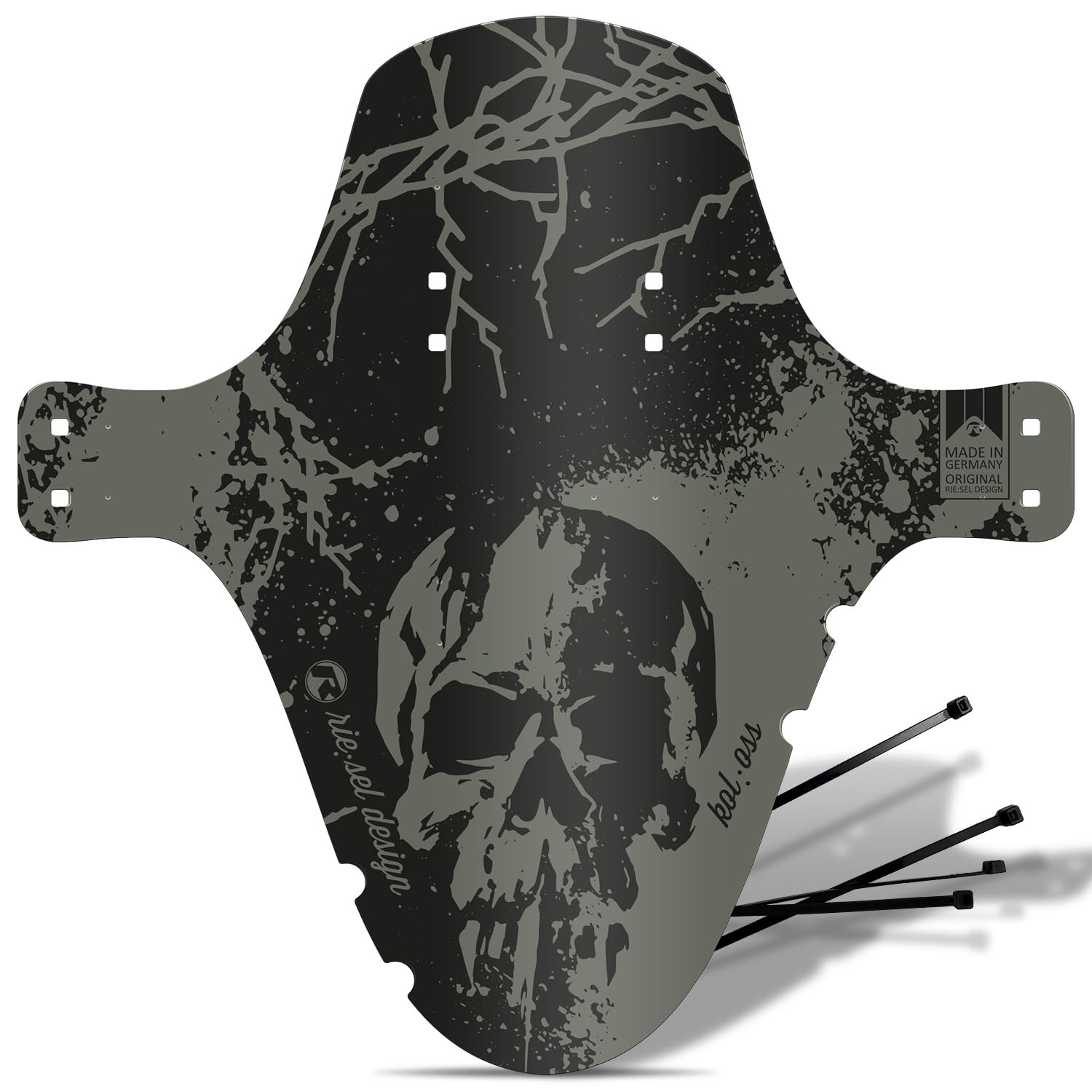 Riesel Design 1 Mudguard Mudguard - KOL:OSS - XL MTB with Cable Clamps - Stylish MTB Mudguard - Splash Guard for All Wheel Sizes - 2023/24 (Skull)