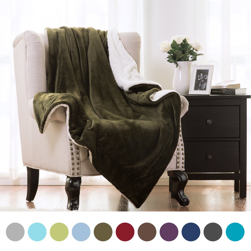 Flauschige Decke Olivgrün 150x200cm Kuscheldecke mit super weiche Lammfell, Zweiseitige flauschige Sofadecke, Leichte Mikrofaser Fleece Decke Überwurf für Sofa und Couch von Bedsure