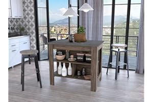 FM FURNITURE Brooklyn Kitchen Island, Dark Brown, Surface Color Onix, with Three Uncovered Shelves. for Kitchen Room