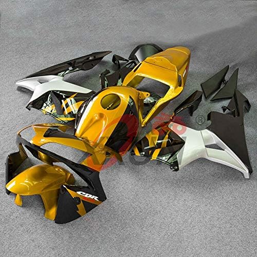 FocusAtOne US Stock!! Gold Silver Black Complete Fairing Bodywork Painted ABS Plastic Injection Molding Kit w/Tank Cover for 2003-2004 Honda CBR 600 RR CBR600RR 600RR F5