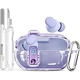 Seucre Lock Case for Beats Solo Buds 2024, with 3-in-1 Cleaner & Keychain, Ekoonpft Soft TPU Cases Cover Compatibility with Beats Solo Buds Wireless Bluetooth Earbuds, Full Protection (Claer Purple)