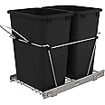 Rev-A-Shelf Double Pullout Trash Can for Kitchen Cabinets 35 Qt Garbage Recycling Bin on Full Extension Slides, Black, RV-18KD-18C S