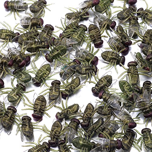 Plastic Flies Halloween Fly for Gag Gifts/Party Favors/Prank Kit -100 Pcs Green by FUNLAVIE