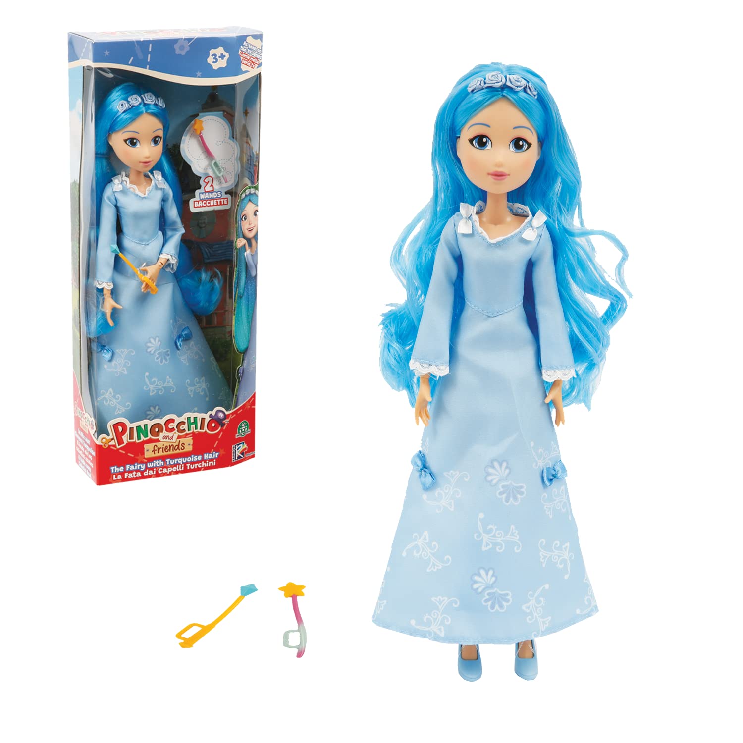 Pinocchio and Friends Pinocchio Fairy with Turquiose Hair Doll and Accessories - 30cm Doll With 2 Wands