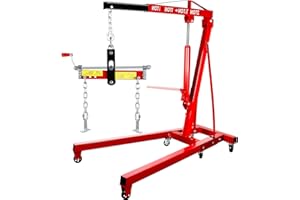 POWKOL 5500 Lbs Folding Engine Hoist, 2.5 Ton Engine Crane with Lever, with 6 Casters, 8 Ton Hydraulic Pump 4 Adjustable Position, Cherry Picker for Garage, Workshop, Repair
